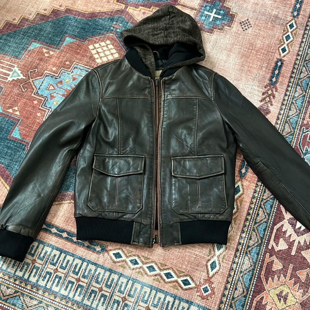 Wilson’s Leather Bomber Jacket Removable Hood Fall Jacket